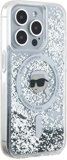 Etui Karl Lagerfeld Liquid Glitter Karl Head Magsafe do Apple iPhone 15 Pro Max Transparent (KLHMP15XLGKISGH) - obraz 4