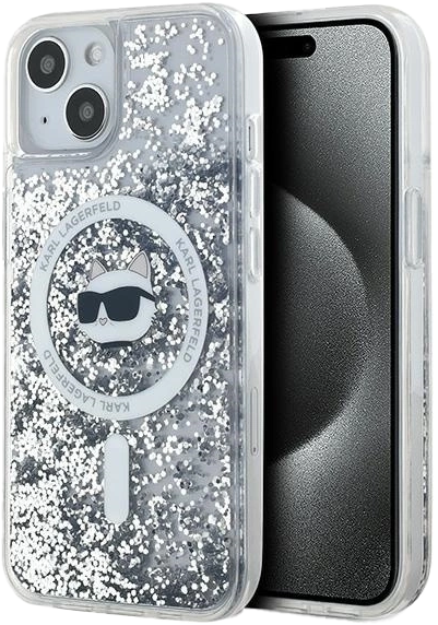 Etui Karl Lagerfeld Liquid Glitter Choupette Head Magsafe do Apple iPhone 15 Plus/14 Plus Transparent (KLHMP15MLGCHSGH) - obraz 1