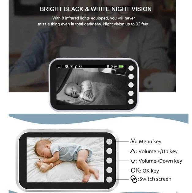 Відеоняня Baby Monitor ABM100, монітор 4.3", поворотна камера 360°, двосторонній аудіозв’язок, нічне бачення - Фото 9 Відеоняня Baby Monitor ABM100, монітор 4.3", поворотна камера 360°, двосторонній аудіозв’язок, нічне бачення - зображення 9