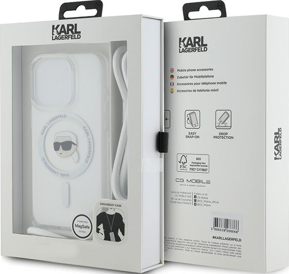 Панель Karl Lagerfeld Crossbody IML Karl Head Magsafe для Apple iPhone 15 Pro Transparent (KLHMP15LHCKHNT) - зображення 7