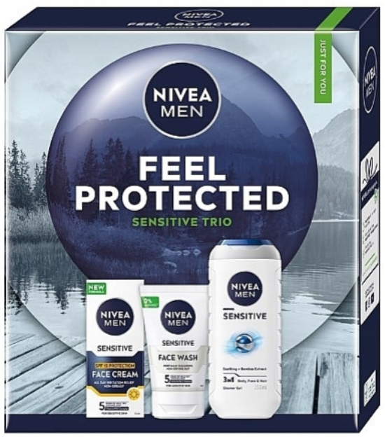 Zestaw kosmetyków pielęgnacyjnych Nivea Men Feel Protected Żel pod prysznic 250 ml + Krem do twarzy SPF 15 75 ml + Żel do mycia twarzy 100 ml (5900017102740) - obraz 1