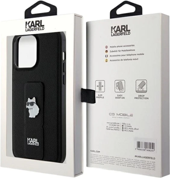 Etui Karl Lagerfeld Gripstand Saffiano Choupette Pin do Apple iPhone 13 Pro Max Black (KLHCP13XGSACHPK) - obraz 8