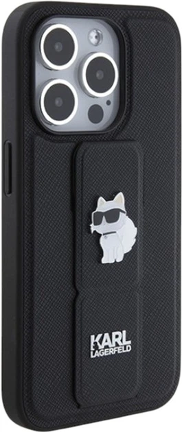 Панель Karl Lagerfeld Gripstand Saffiano Choupette Pin для Apple iPhone 14 Pro Black (KLHCP14LGSACHPK) - зображення 4