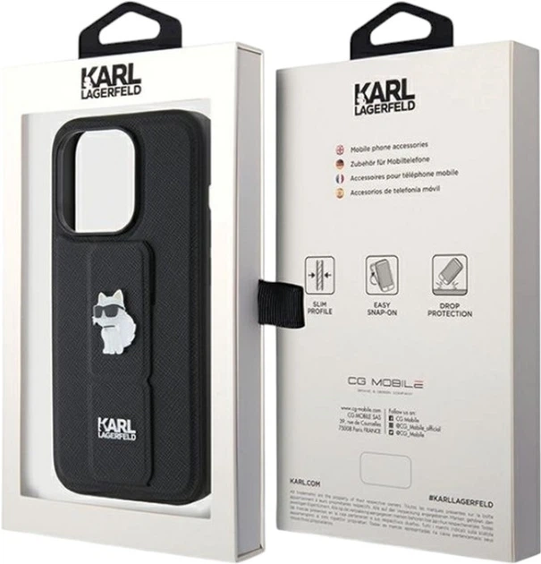 Панель Karl Lagerfeld Gripstand Saffiano Choupette Pin для Apple iPhone 15 Pro Max Black (KLHCP15XGSACHPK) - зображення 9
