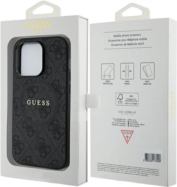 Etui Guess 4G Collection Leather Metal Logo MagSafe do Apple iPhone 15 Pro Black (GUHMP15LG4GFRK) - obraz 8