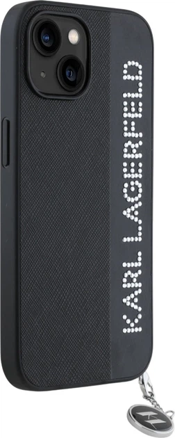Etui plecki Karl Lagerfeld Saffiano Rhinestones & Charm do Apple iPhone 15 / 14 / 13 Black (3666339257965) - obraz 3