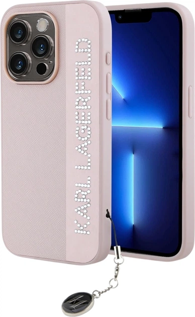 Панель Karl Lagerfeld Saffiano Rhinestones & Charm для Apple iPhone 15 Pro Max Pink (3666339258139) - зображення 1