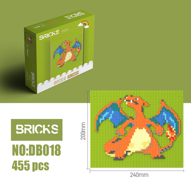 Мозаика на доске BRICKS Charizard 455 деталей 240×200 мм - изображение 2