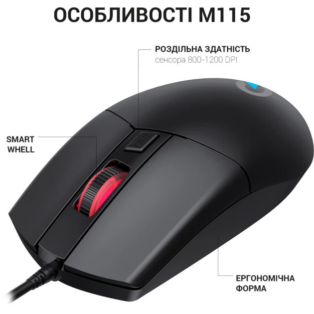 Мышка OfficePro M115 USB Black (M115) (341393) - Фото 4 Мышка OfficePro M115 USB Black (M115) (341393) - изображение 4