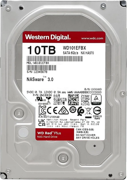 Внутрішній жорсткий диск 3.5" Western Digital Red Plus 10TB 7200 об\хв 215 Мб\с SATA III (WD101EFBX) Б/В k1 - зображення 2