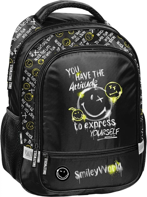 Шкільний рюкзак Paso Express yourself Smileyworld 38 x 28 x 15 см 18 л Чорний (5903162136387) - зображення 1