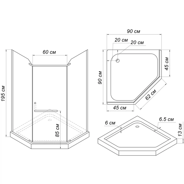 Душова кабіна з низьким піддоном Mixxus LINES SCT01-90x90x198-TR CHROME прозоре скло 6мм (MI6913) - зображення 5
