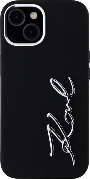 Панель Karl Lagerfeld Silicone Metal Script Logo для Apple iPhone 15 Black (3666339253349) - зображення 3