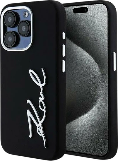 Панель Karl Lagerfeld Silicone Metal Script Logo для Apple iPhone 15 Pro Max Black (3666339253370) - зображення 1