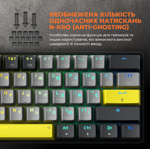 Клавіатура бездротова GamePro MK130G Pro Outemu Red Switch Hot-Swap 60% RGB USB/Wireless/Bluetooth - Фото 15 Клавіатура бездротова GamePro MK130G Pro Outemu Red Switch Hot-Swap 60% RGB USB/Wireless/Bluetooth - зображення 15