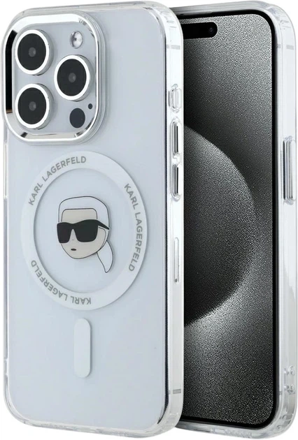 Etui plecki Karl Lagerfeld IML Metal Karl Head MagSafe do Apple iPhone 15 Pro Max White (3666339284077) - obraz 1