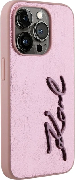 Etui plecki Karl Lagerfeld Wrinkled Metal Signature do Apple iPhone 15 Pro Max Pink (3666339255619) - obraz 4