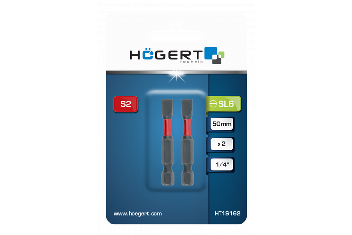 Биты длинные ударные SL6 50мм сталь S2 2 шт Hogert (HT1S162) - изображение 2
