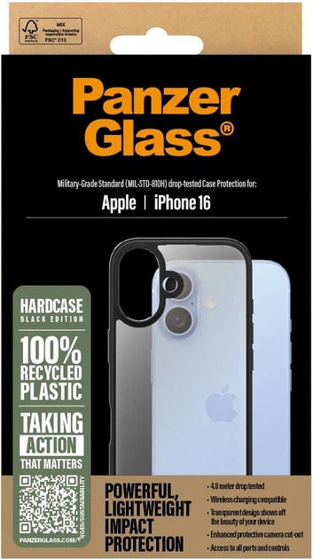 Панель PanzerGlass HardCase для Apple iPhone 16 Transparent/Black (5715685003189) - зображення 4