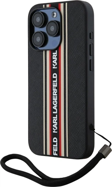 Etui plecki Karl Lagerfeld Saffiano Athleisure Stripes Cord do Apple iPhone 15 Pro Black/Red (3666339254629) - obraz 2