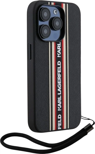 Панель Karl Lagerfeld Saffiano Athleisure Stripes Cord для Apple iPhone 15 Pro Max Black/Red (3666339254636) - зображення 3