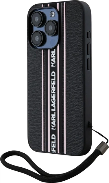 Etui plecki Karl Lagerfeld Saffiano Athleisure Stripes Cord do Apple iPhone 15 Pro Black/Pink (3666339254766) - obraz 2