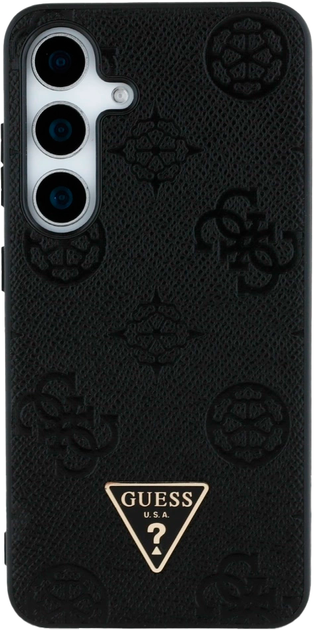 Панель Guess Grained Hot Stamp Peony Pattern Triangle Logo MagSafe для Samsung Galaxy S25 Black (3666339449223) - зображення 3