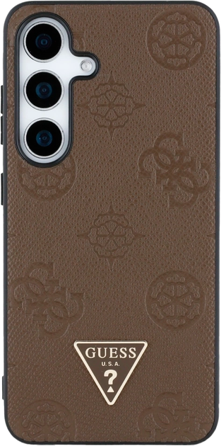 Панель Guess Grained Hot Stamp Peony Pattern Triangle Logo MagSafe для Samsung Galaxy S25 Brown (3666339449247) - зображення 3