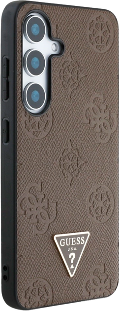 Панель Guess Grained Hot Stamp Peony Pattern Triangle Logo MagSafe для Samsung Galaxy S25 Brown (3666339449247) - зображення 4