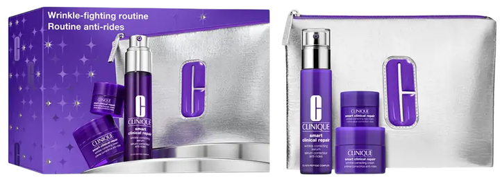Набір Clinique Wrinkle Fighting Routine Smart Clinical Repair Wrinkle сироватка для обличчя 30 ml + Smart Clinical Repair крем для обличчя 15 ml + Smart Clinical Repair Wrinkle крем для шкіри навколо очей 5 ml + косметичка (192333275009) - зображення 1