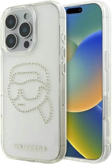Etui Karl Lagerfeld IML Rhinestones Karl Head do Apple iPhone 16 Pro Max Transparent (KLHCP16XHKHDCELT) - obraz 1