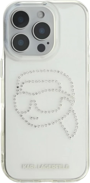 Etui Karl Lagerfeld IML Rhinestones Karl Head do Apple iPhone 16 Pro Max Transparent (KLHCP16XHKHDCELT) - obraz 3