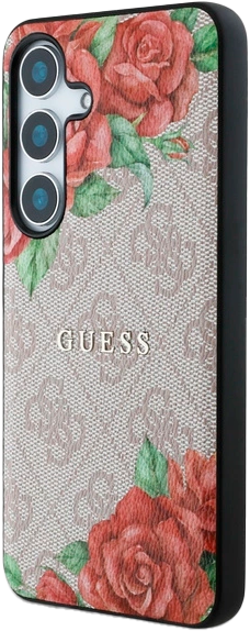Панель Guess 4G Flowers Print Metal Classic Logo MagSafe для Samsung Galaxy S25 Pink (3666339449285) - зображення 2