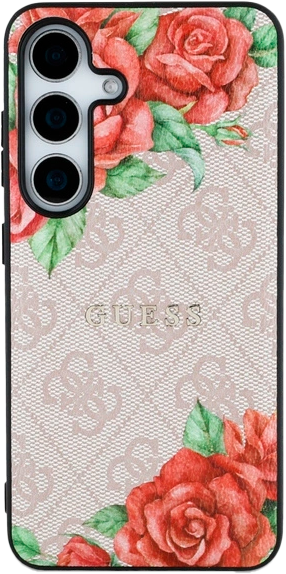 Панель Guess 4G Flowers Print Metal Classic Logo MagSafe для Samsung Galaxy S25 Pink (3666339449285) - зображення 3