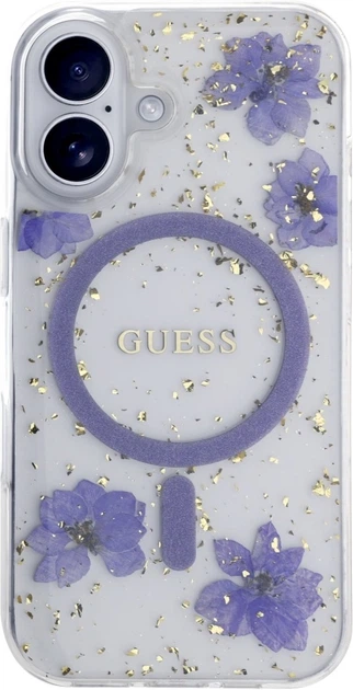 Etui plecki Guess Resin Flowers Glitter MagSafe do Apple iPhone 16 Purple (3666339354251) - obraz 3