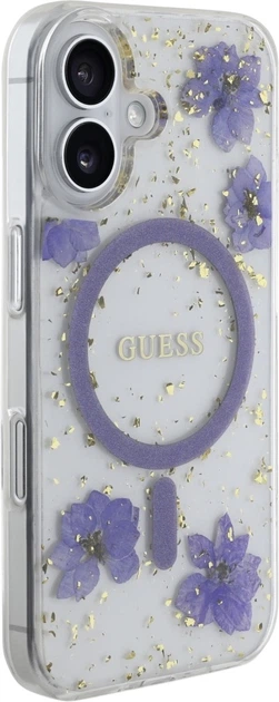 Etui plecki Guess Resin Flowers Glitter MagSafe do Apple iPhone 16 Purple (3666339354251) - obraz 4