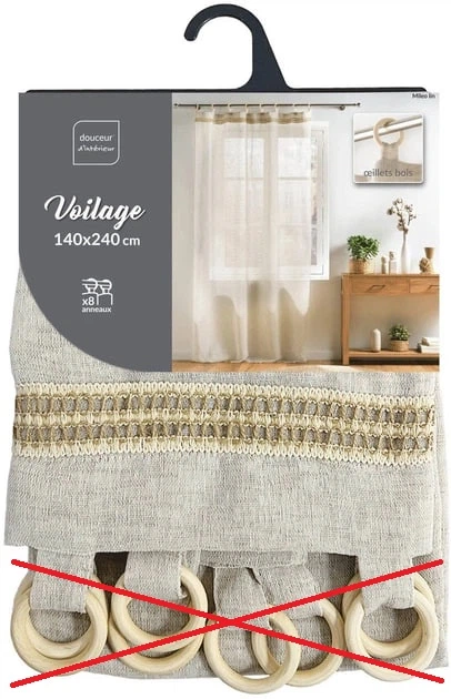 Firana Douceur d'Intérieur Mileo na drewnianych kółkach 140 x 240 cm Beżowa (3574386275729) (955555909279372) - Outlet - obraz 2