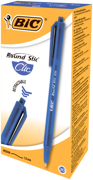 Ручка шариковая автоматическая BiC Round Stic Clic с синим овальным корпусом Синяя (bc926376) - изображение 2