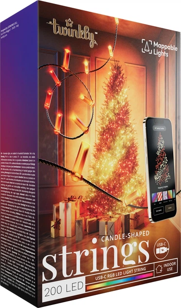 Girlanda Smart LED Twinkly Strings Candle TWKC200 RGB-G RGB 200 IP20 USB-C kabel 12 m Zielona (8053614841172) - obraz 1