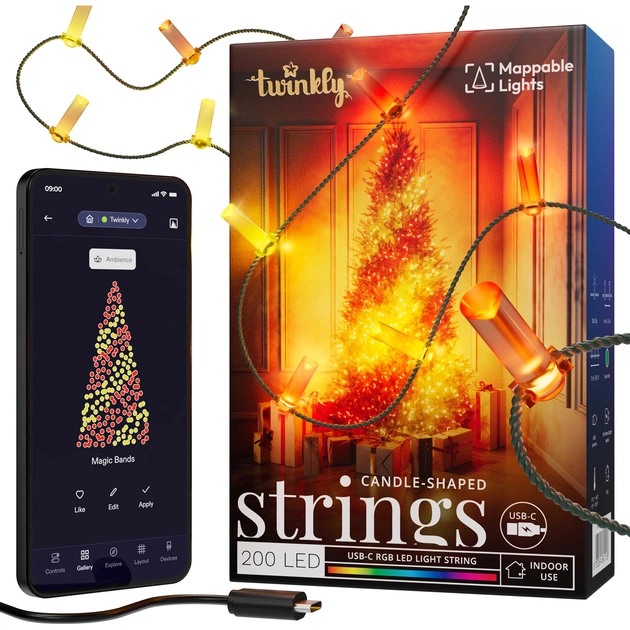 Girlanda Smart LED Twinkly Strings Candle TWKC200 RGB-G RGB 200 IP20 USB-C kabel 12 m Zielona (8053614841172) - obraz 2