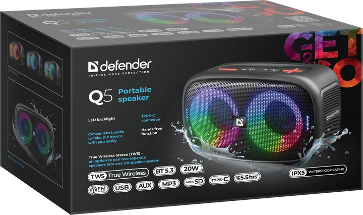 Głośnik przenośny Defender Q5 20W RGB 65305 Black (4745090820218) - obraz 9