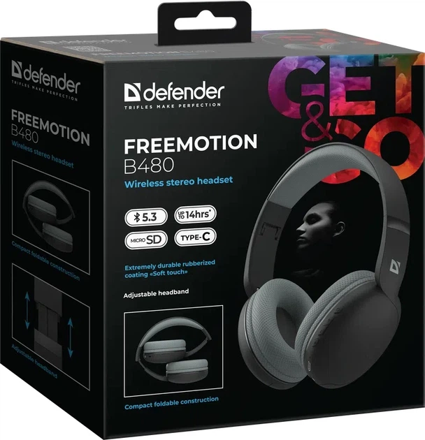 Навушники Defender FreeMotion B480 63480 Bluetooth Чорні (4745091890876) - зображення 8