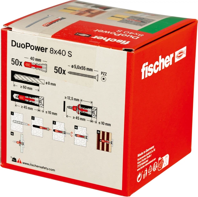 Kołek rozporowy Fischer DuoPower 535460 10 x 50 mm S ze śrubą bezpieczeństwa 50 szt (4048962239898) - obraz 3