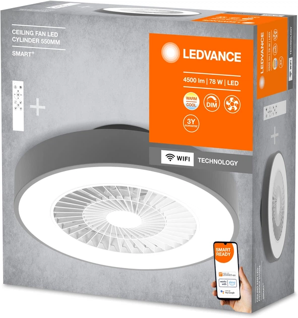 Lampa sufitowa z wentylatorem LEDVANCE SMART WIFI Ceiling Fan LED Cylinder 55 cm 38W 3000-6500K 2500Lm (4058075572577) - obraz 4