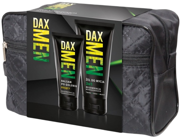 Набір косметики для догляду Dax Men гель для вмивання обличчя тіла та волосся 3в1 180 мл + заспокійливий бальзам після гоління 100 мл + косметичка (3660732662197) - зображення 1