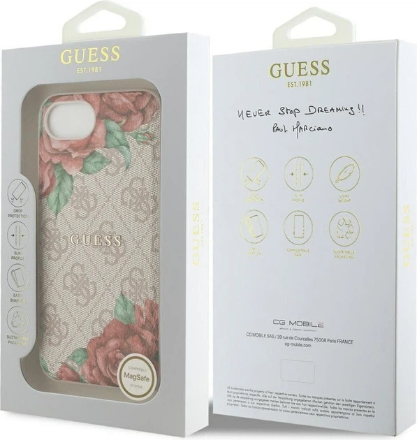 Панель Guess 4G Flowers Print with MagSafe для Apple iPhone 16e Pink (GUHMPSE4P4ROPEMCP) - зображення 8