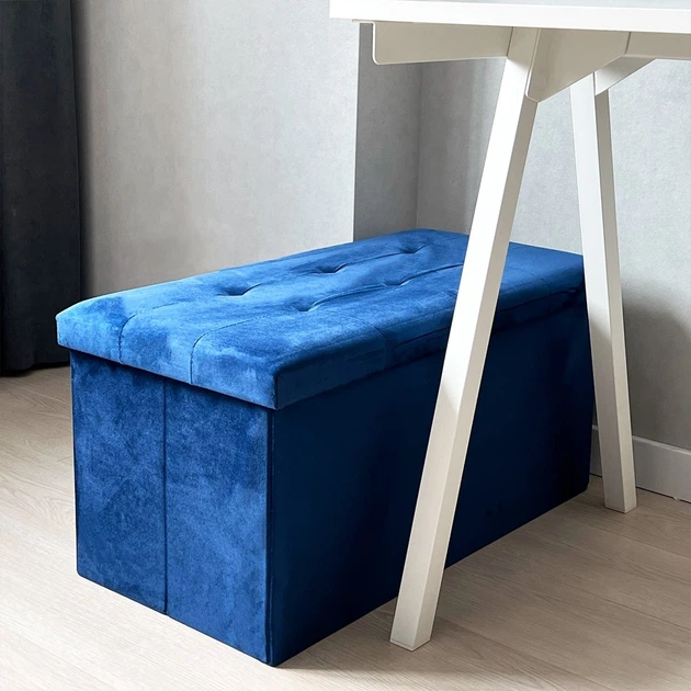 Пуф подвійний для зберігання велюровий складаний MBM HOME TH-06 BLUE синій - Фото 3 Пуф подвійний для зберігання велюровий складаний MBM HOME TH-06 BLUE синій - зображення 3