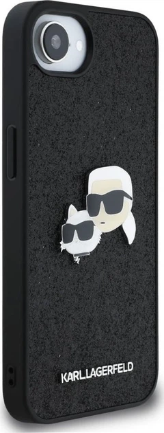 Панель Karl Lagerfeld Fixed Glitter Karl & Choupette Heads Metal Pin для Apple iPhone 16e Black (KLHCPSE4PFGKCPK) - зображення 3