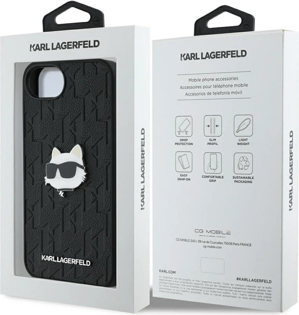 Панель Karl Lagerfeld Monogram Choupette Head Pin для Apple iPhone 16e Black (KLHCPSE4PGKLCHPK) - зображення 8