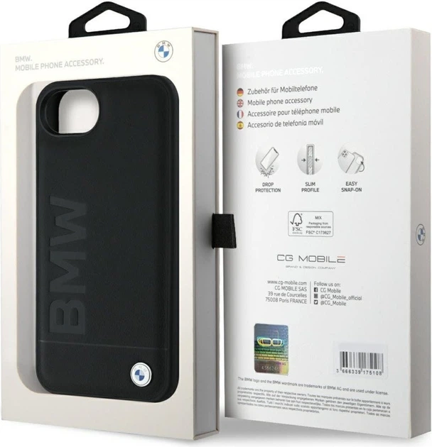 Etui plecki BMW Leather Hot Stamp do Apple iPhone 16e Black (BMHCPSE4SLLBK) - obraz 8